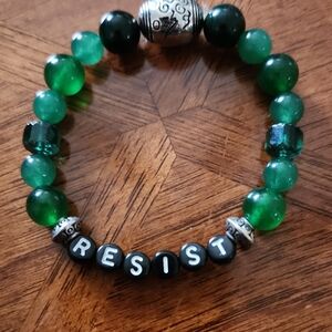Green Beaded 'Resist' Bracelet